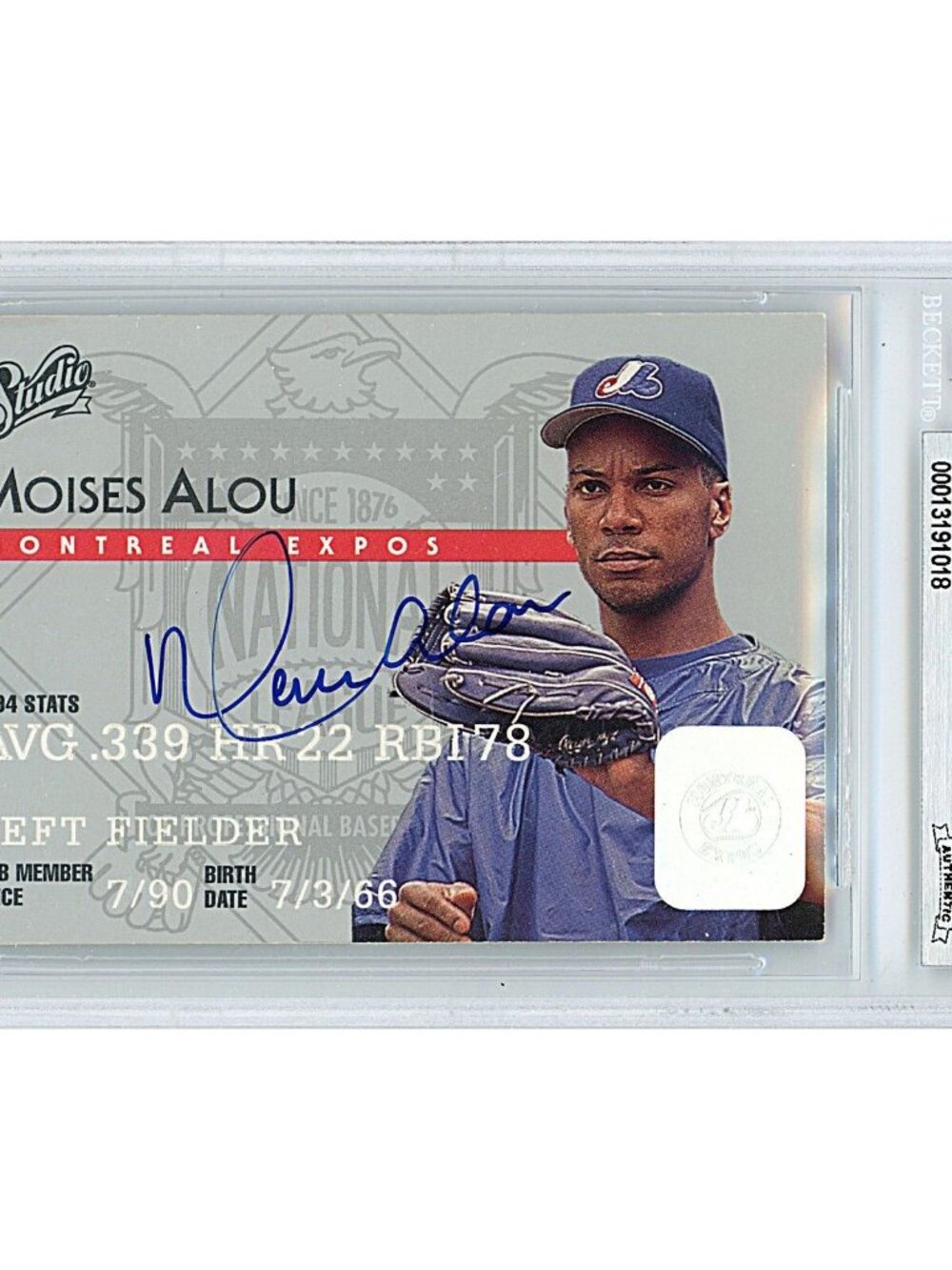 Moises Alou Signed 1995 Donruss Studio #35 Montreal Expos Beckett BAS Slab Auto